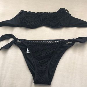 La Perla Macrame Bandeau Bikini 42/44 Black